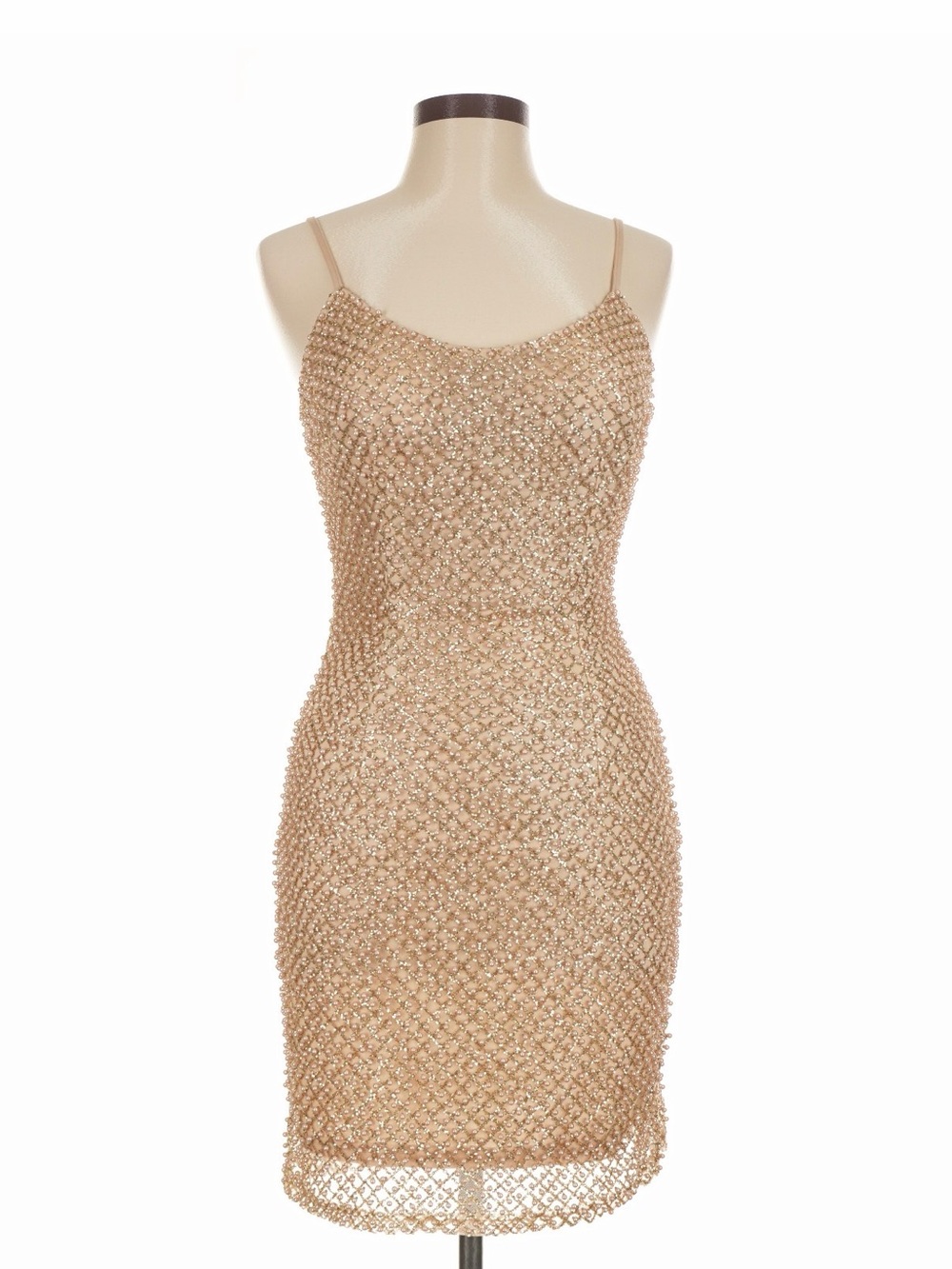 Beaded Nude Spaghetti-Strap Party Dress